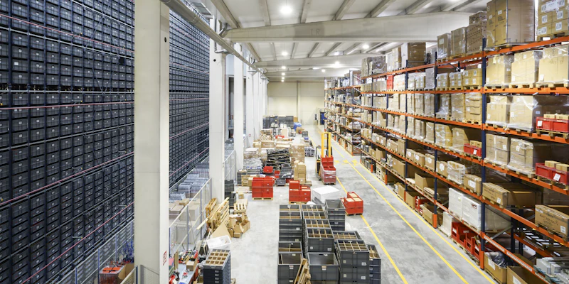 Wholesale warehouse with inventory boxes
