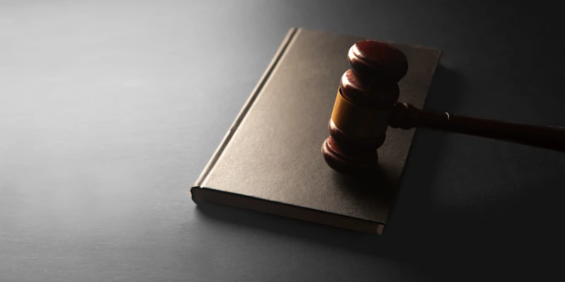 Judge gavel resting on a law book for US trademark registration